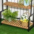 Outsunny 3 Tiered Plant Stand with Hanging Hooks, Flower Rack Shelf for Indoor Outdoor Porch Balcony Living Room Bedroom - 8
