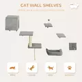 PawHut 6-Piece Cat Wall Shelves Set with Condo, Cat Wall Furniture with Platforms, Sisal Scratching Post, Bed, Toy Ball, Grey - 5