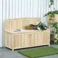 Outsunny Wood Storage Bench for Patio Furniture, Outdoor Garden Seating Tools - 2