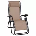 Outsunny Zero Gravity Chair Metal Frame Texteline Armchair Outdoor Folding and Reclining Sun Lounger with Head Pillow for Patio Decking Gardens Camping, Beige - 1