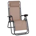 Outsunny Zero Gravity Chair Metal Frame Texteline Armchair Outdoor Folding and Reclining Sun Lounger with Head Pillow for Patio Decking Gardens Camping, Beige - 1