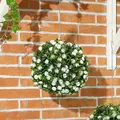 HOMCOM Set of 2 Decorative Artificial Plants, UV-protected Artificial Plant Topiary Rose Balls, Fake Plants for Home Indoor outdoor Decor, 28cm, White - 8