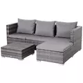 Outsunny 3PC Rattan Garden Furniture Storage Sofa Set 4 Seater Wicker Coffee Table Conservatory Sun Lounger Reclining Set Outdoor Weave with Cushion Grey - 1