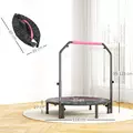 HOMCOM 45" Foldable Mini Fitness Trampoline, with Adjustable Foam Handle, Pink - 3