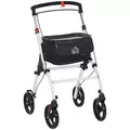 HOMCOM Folding Upright Rollator Walker with Lightweight Walking Frame, Storage Bag, Tray, Dual Brakes, Adjustable Handle Height, Mobility Aid Rolling 4 Wheeled Walker for Seniors, White - 1