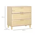HOMCOM Rattan Bedroom Chest of Drawers, 3 Drawers Storage Unit, Boho Dresser for Living Room, Hallway, Natural - 3