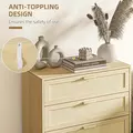 HOMCOM Rattan Bedroom Chest of Drawers, 3 Drawers Storage Unit, Boho Dresser for Living Room, Hallway, Natural - 6