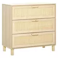 HOMCOM Rattan Bedroom Chest of Drawers, 3 Drawers Storage Unit, Boho Dresser for Living Room, Hallway, Natural - 1