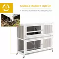 PawHut Wooden Pet Hutch, Two-Tier Cage with Rain Cover, Wheels, White - 8