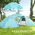 Outsunny 4-6 Man Family Camping Tent w/ 2 Bedrooms and a Living Room, Waterproof Tunnel Tent w/ Sewn In Groundsheet, Doors, Windows, Carry Bag, Blue - 4