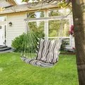 Outsunny Outdoor Hanging Rope Chair with Soft Padded Seat & Backrest, Garden Hammock Chair with Wooden Support Bar Cotton Cloth, Portable Garden Chair for Patio & Tree, Brown - 2