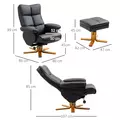HOMCOM PU Leather Swivel Recliner Chair with Footstool, Wooden Base and Storage for Living Room, Black - 3