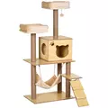 PawHut 130cm Cat Tree for Indoor Cats, Multi-Level Plush Cat Tower, with Five Scratching Posts, Two Perches, Cat House, Hammock - 1