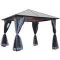 Outsunny 3m x 3m Hardtop Metal Frame Gazebo with 4 curtains, 100 kg Snow Load Capacity, Black - 1
