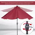 Outsunny Φ2.7m Garden 24 LED Light Parasol Solar Outdoor Tilt Sun Umbrella Patio Club Party Event Manual Sun Shade w/ Hand Crank and 8 Ribs, Red - 6