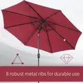 Outsunny Φ2.7m Garden 24 LED Light Parasol Solar Outdoor Tilt Sun Umbrella Patio Club Party Event Manual Sun Shade w/ Hand Crank and 8 Ribs, Red - 7