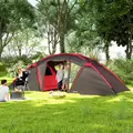 Outsunny 4-6 Man Family Camping Tent w/ 2 Bedrooms and a Living Room, Waterproof Tunnel Tent w/ Sewn In Groundsheet, Doors, Windows, Carry Bag, Grey - 2