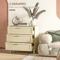 HOMCOM Rattan Bedroom Chest of Drawers, 3 Drawers Storage Unit, Boho Dresser for Living Room, Hallway, Natural - 5