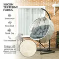 Outsunny Hanging Egg Chair Outdoor Indoor Garden Swing Chair with Folding Basket, Garden Hanging Chair with Stand, Thickened Cushion, Cup Holder for Patio, Balcony, Grey - 5