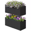 Outsunny Set of Two Rattan-Effect Planters - Black - 1