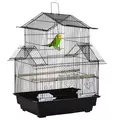 PawHut Metal Bird Cage with Plastic Swing Perch Food Container Tray Handle for Finch Canary Budgie 43.5 x 33 x 63 cm, Black - 1