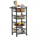HOMCOM Four Basket Mobile Kitchen Island, with Brakes - Grey/Black - 1