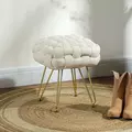 HOMCOM Velvet-Feel Bold Woven Footstool - Cream White - 2
