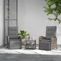Outsunny 2 Seater Patio Rattan Chaise Lounge Sofa Set with Fabric Cushion, Grey and Brown - 2