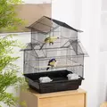 PawHut Metal Bird Cage with Plastic Swing Perch Food Container Tray Handle for Finch Canary Budgie 43.5 x 33 x 63 cm, Black - 2