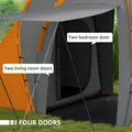 Outsunny Large Camping Tent Tunnel Tent with 2 Bedroom and Living Area, 2000mm Waterproof, Portable with Bag for 4-6 Man, Orange - 5