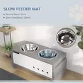 PawHut 3 Height Adjustable Raised Dog Bowls, Dog Feeding Storage Station w/ Slow Feeder Mat, 2 Stainless Steel Bowls - 5