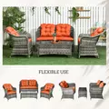 Outsunny Four-Piece Rattan Sofa Set, with Glass-Top Table - Orange - 7