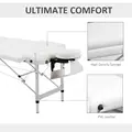 HOMCOM Foldable Massage Bed Portable Table, 3-Section Aluminium Foldable Beauty Couch, Professional Salon Spa Table with Headrest Support and Carry Bag, 81 cm Width, White - 6