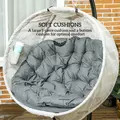 Outsunny Hanging Egg Chair Outdoor Indoor Garden Swing Chair with Folding Basket, Garden Hanging Chair with Stand, Thickened Cushion, Cup Holder for Patio, Balcony, Grey - 4