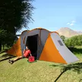 Outsunny Large Camping Tent Tunnel Tent with 2 Bedroom and Living Area, 2000mm Waterproof, Portable with Bag for 4-6 Man, Orange - 2