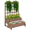 Outsunny 2-Tier Raised Garden Bed with Trellis, Wooden Elevated Planter Box with Drainage Holes, Outdoor Raised Planter for Climbing Plants, Fruits, Vegetables, Flowers, Brown - 1