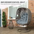 Outsunny Swivel Egg Chair with Cushions, Foldable Basket Seat and Metal Frame, Indoor Outdoor Lounge Chair for Balcony, Patio and Living Room, Grey - 4