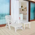 Outsunny 2pcs Garden Furniture Set Outdoor Furniture Set Dining Table, 1 Lounge Chair and 1 Garden Side Table White - 2