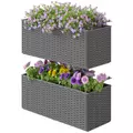 Outsunny Set of Two Rattan-Effect Planters - Grey - 1
