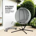 Outsunny Hanging Egg Chair Outdoor Indoor Garden Swing Chair with Folding Basket, Thickened Cushion, Cup Holder for Patio, Balcony, Grey - 6