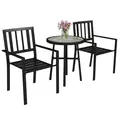 Outsunny 3 Piece Patio Bistro Set with Plastic Top, 2 Stackable Chairs, Galvanised Steel Frame, Grey - 1