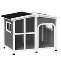PawHut Wooden Dog Kennel with Removable Floor, Asphalt and Openable Roof, Giant Window for Large Dogs, Charcoal Grey - 1