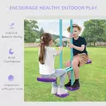 Outsunny Metal Swing Set, with Seesaw, Adjustable Height, for Ages 3+ Years, Purple - 6