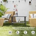 Outsunny Outdoor Rattan Coffee Table with Tempered Glass Top, Storage Shelf, Foot Pads, for Patio, Balcony, Mixed-grey - 5
