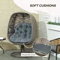 Outsunny Swivel Egg Chair with Cushions, Foldable Basket Seat and Metal Frame, Indoor Outdoor Lounge Chair for Balcony, Patio and Living Room, Grey - 5