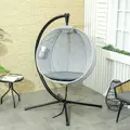 Outsunny Hanging Egg Chair Outdoor Indoor Garden Swing Chair with Folding Basket, Thickened Cushion, Cup Holder for Patio, Balcony, Grey - 9