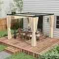 Outsunny 3 x 3(m) Retractable Pergola, Garden Gazebo Shelter with Curtains, for Grill, Patio, Deck, Beige - 2