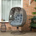 Outsunny Swivel Egg Chair with Cushions, Foldable Basket Seat and Metal Frame, Indoor Outdoor Lounge Chair for Balcony, Patio and Living Room, Grey - 2