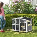 PawHut Wooden Dog Kennel with Removable Floor, Asphalt and Openable Roof, Giant Window for Large Dogs, Charcoal Grey - 3