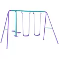 Outsunny Metal Swing Set, with Seesaw, Adjustable Height, for Ages 3+ Years, Purple - 1